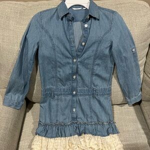 Guess Blue Denim Dress with Cream Lace Trim